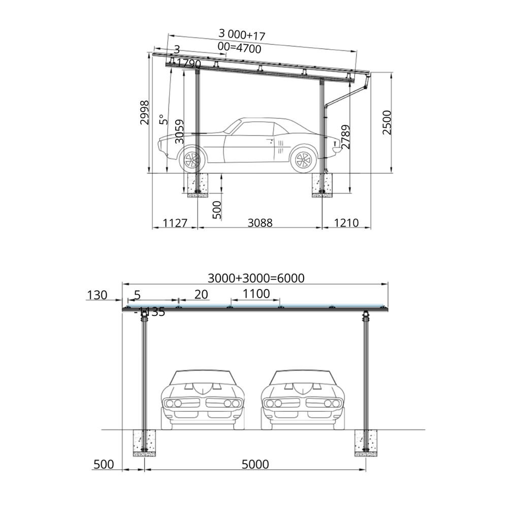Solarcarport Halterung für 2 Autos