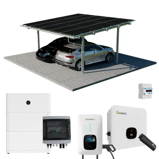 Solarcarport Komplettset für 2 Autos inkl. 15 Solarmodule & 6 kW Growatt Wechselrichter | Optional: Speicher, Wallbox & DC-ÜSS | Solamount